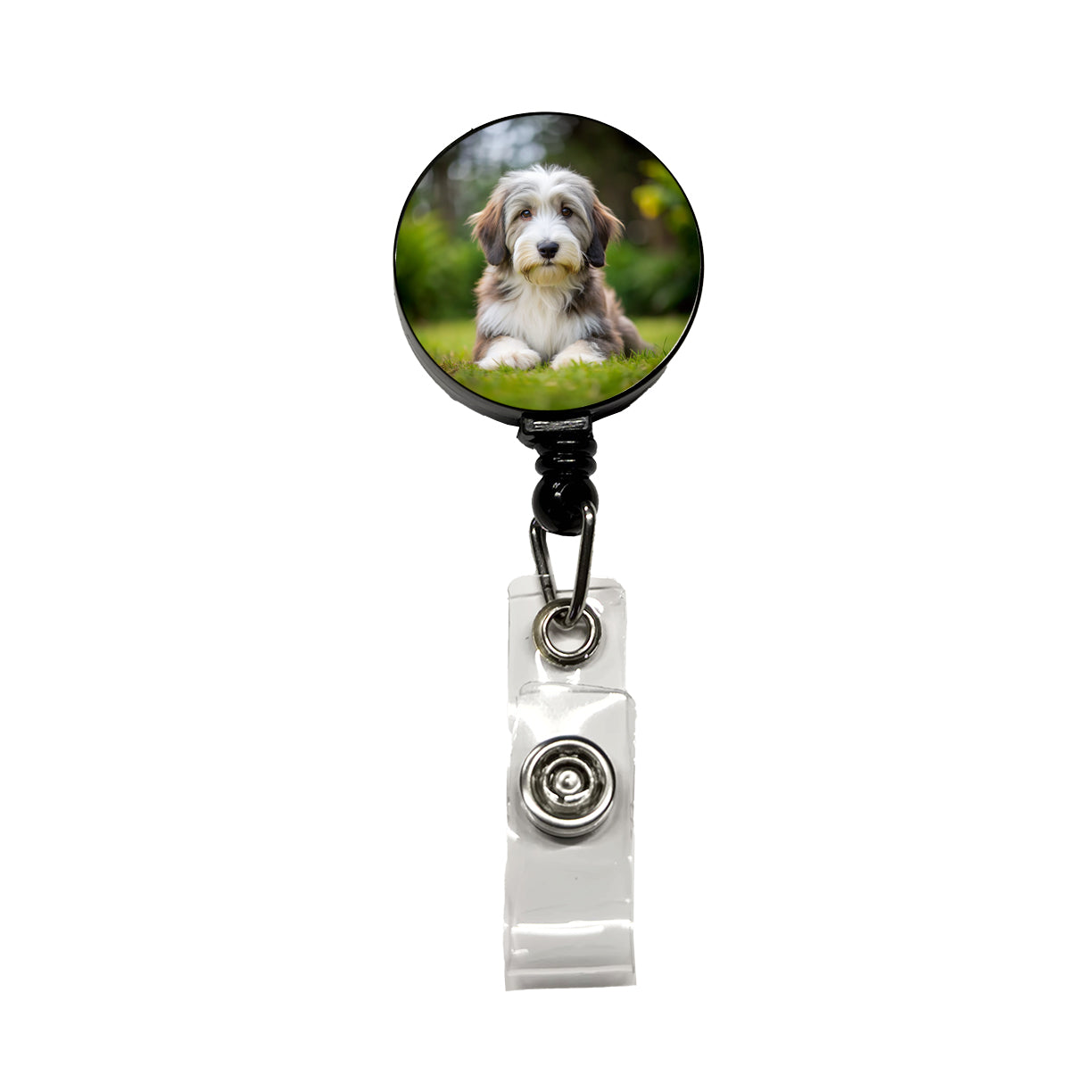 Bearded Collie Dog Puppy Photo Retractable ID Key Card Name Tag Badge Holder with Clip