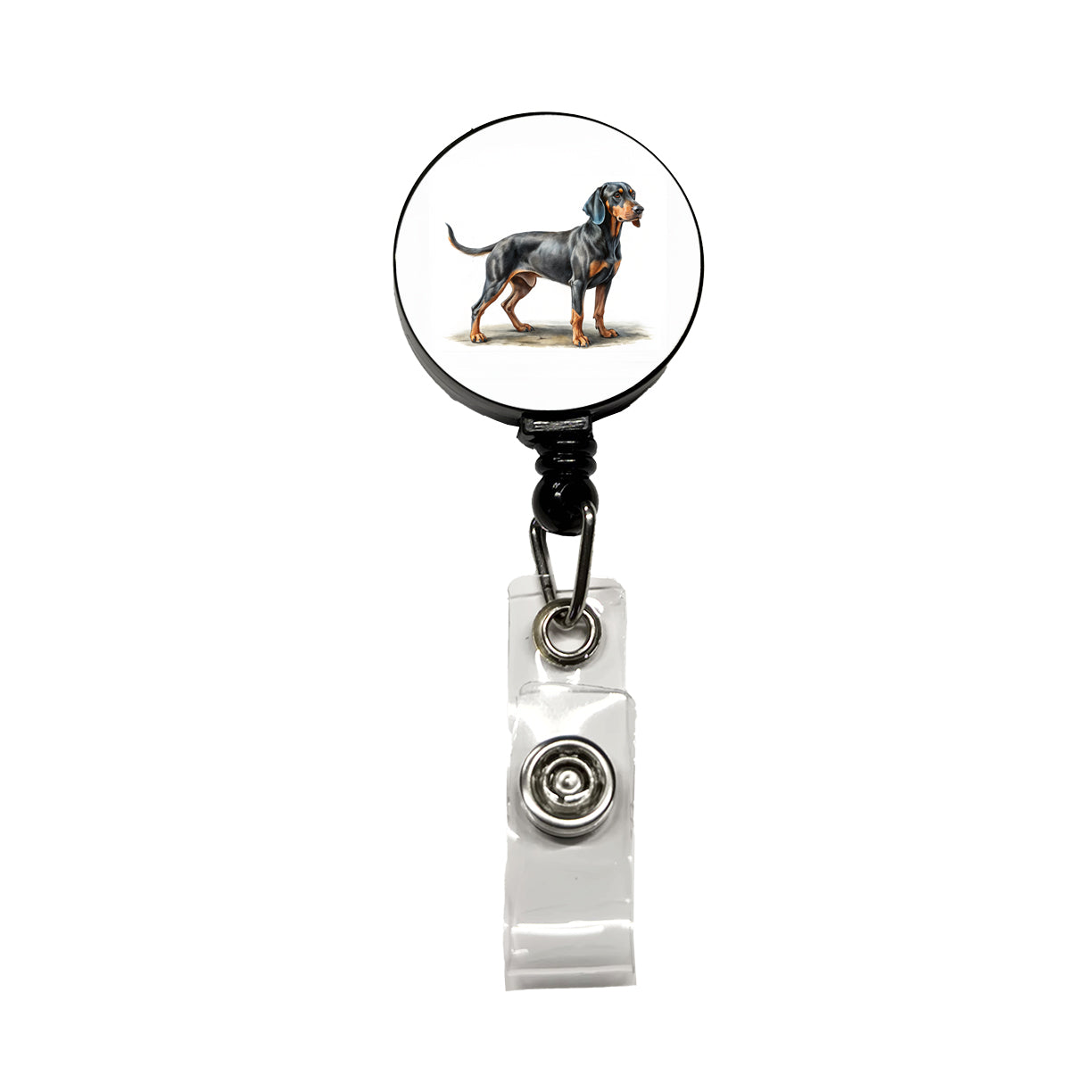 Black And Tan Coonhound Dog Illustration Retractable ID Key Card Name Tag Badge Holder with Clip