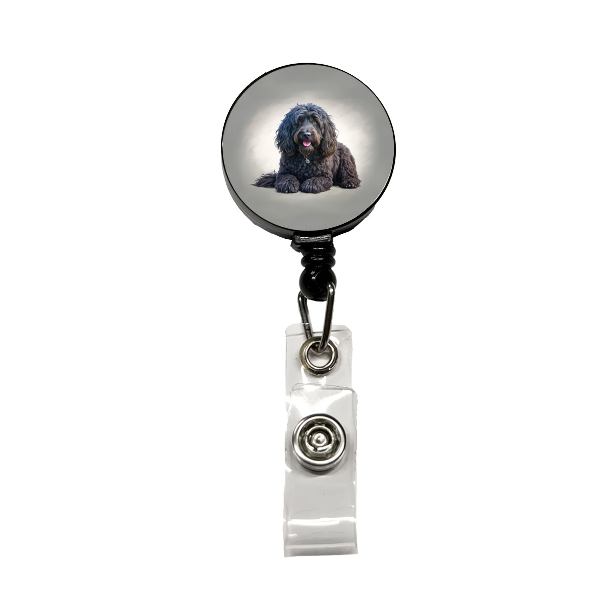 Black Russian Terrier Dog Illustration Retractable ID Key Card Name Tag Badge Holder with Clip