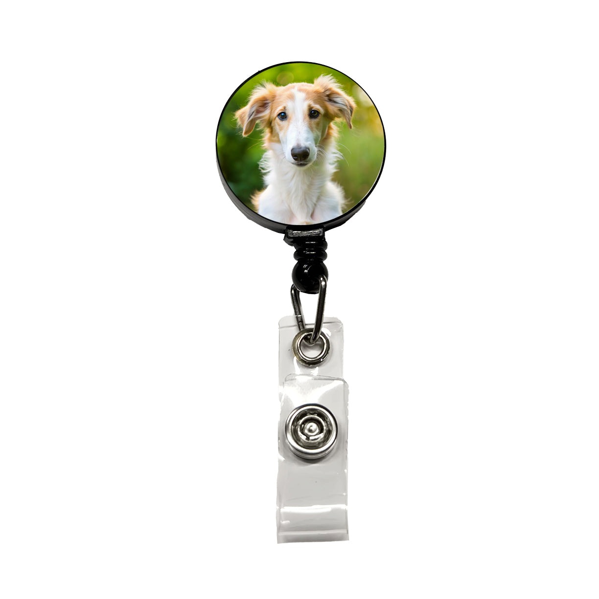 Borzoi Dog Puppy Photo Retractable ID Key Card Name Tag Badge Holder with Clip