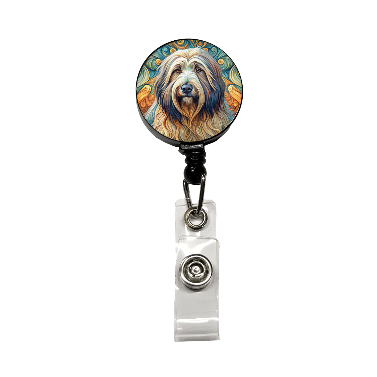 Briard Dog Art Nouveau Retractable ID Key Card Name Tag Badge Holder with Clip