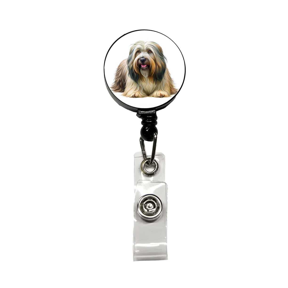 Briard Dog Illustration Retractable ID Key Card Name Tag Badge Holder with Clip