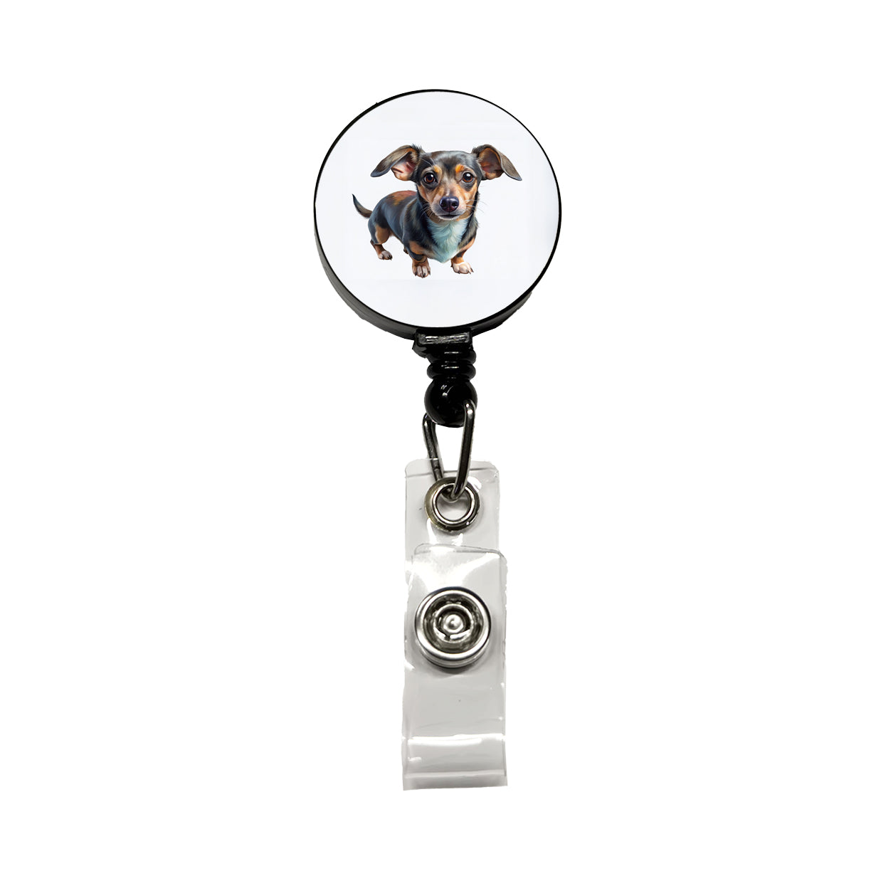 Chiweenie Dog Illustration Retractable ID Key Card Name Tag Badge Holder with Clip
