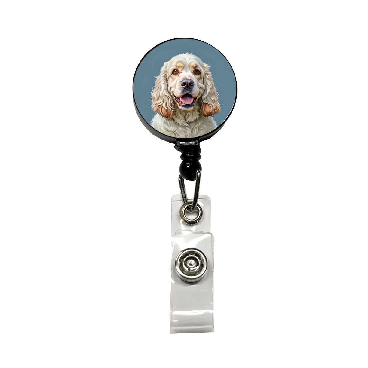 Clumber Spaniel Dog Illustration Retractable ID Key Card Name Tag Badge Holder with Clip