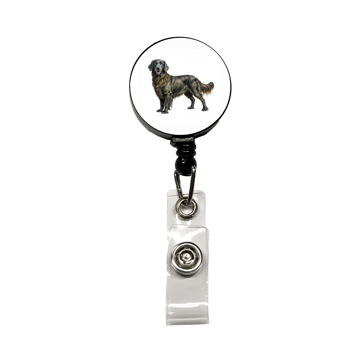 Flat Coated Retriever Dog Illustration Retractable ID Key Card Name Tag Badge Holder with Clip