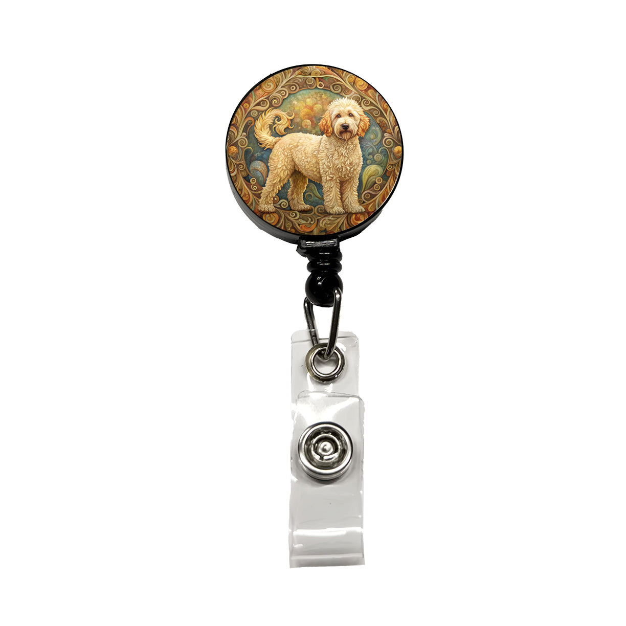 Goldendoodle Dog Art Nouveau Retractable ID Key Card Name Tag Badge Holder with Clip