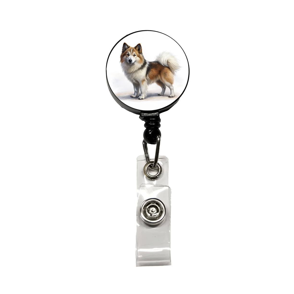 Icelandic Sheepdog Dog Illustration Retractable ID Key Card Name Tag Badge Holder with Clip