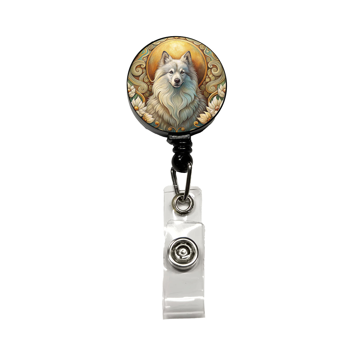 Keeshond Dog Art Nouveau Retractable ID Key Card Name Tag Badge Holder with Clip