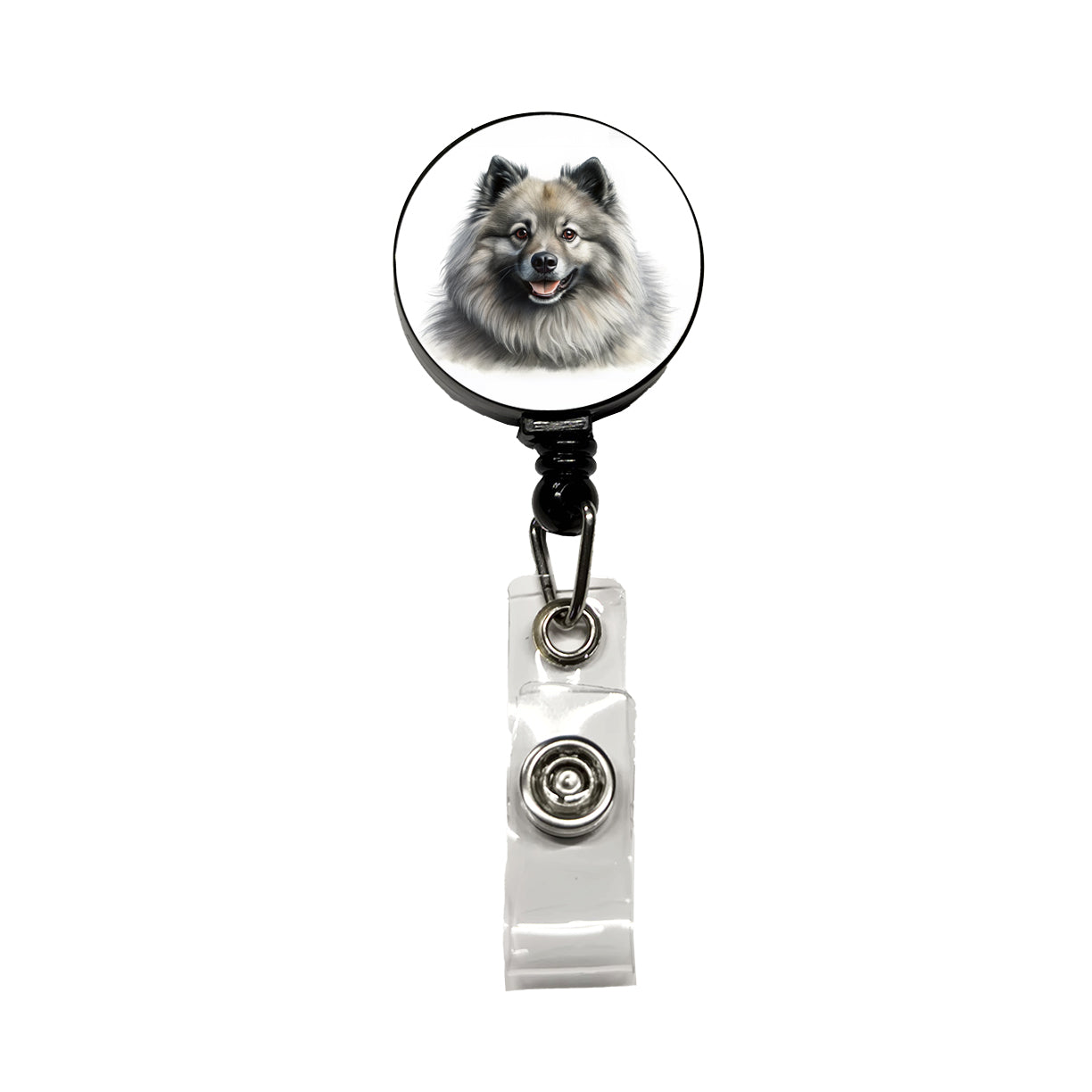 Keeshond Dog Illustration Retractable ID Key Card Name Tag Badge Holder with Clip