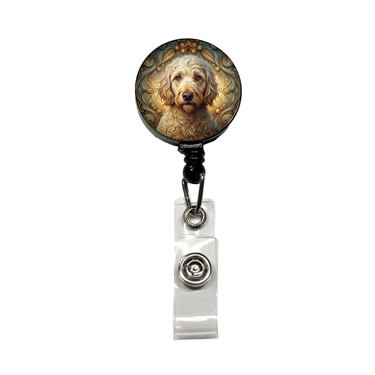 Labradoodle Dog Art Nouveau Retractable ID Key Card Name Tag Badge Holder with Clip