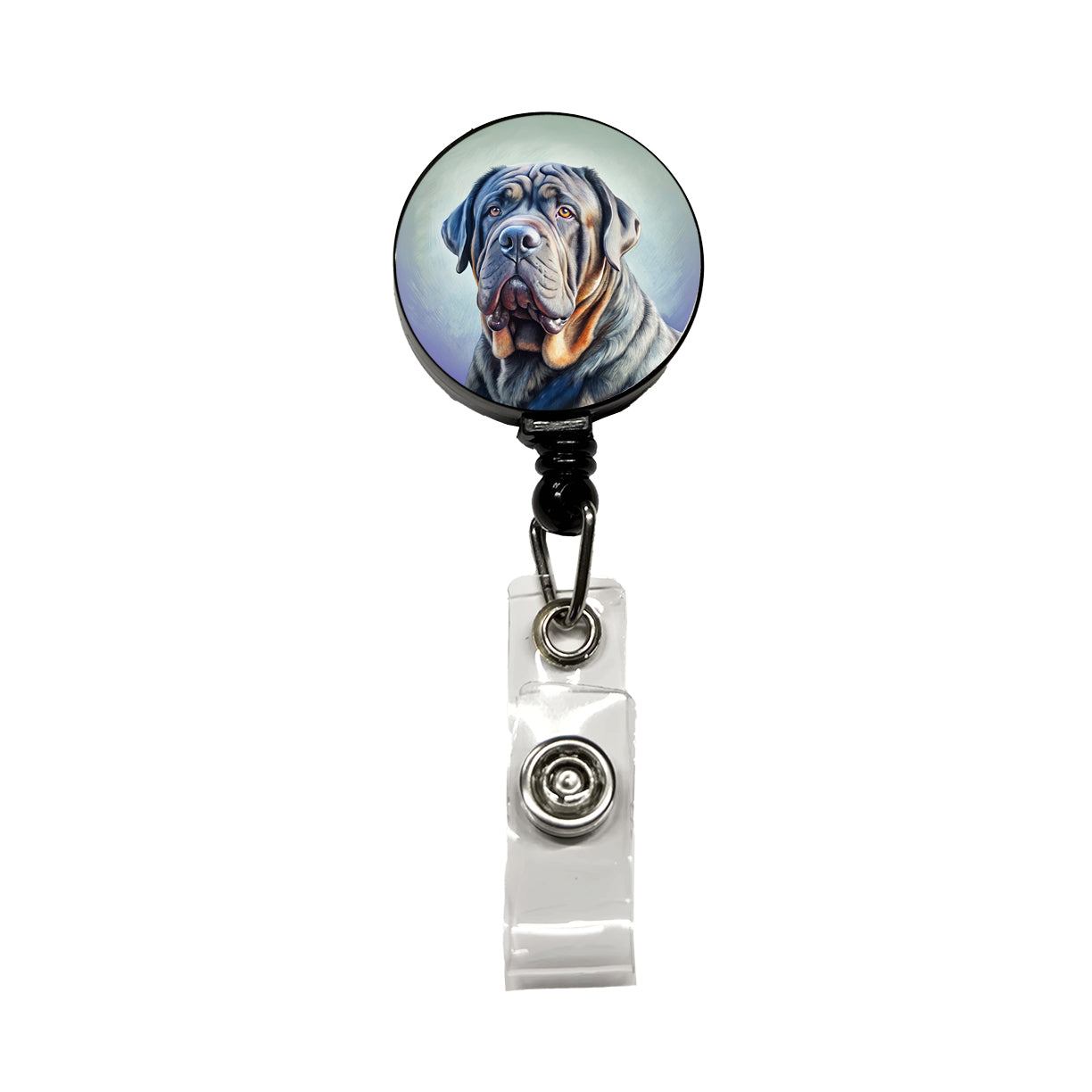 Neapolitan Mastiff Dog Illustration Retractable ID Key Card Name Tag Badge Holder with Clip