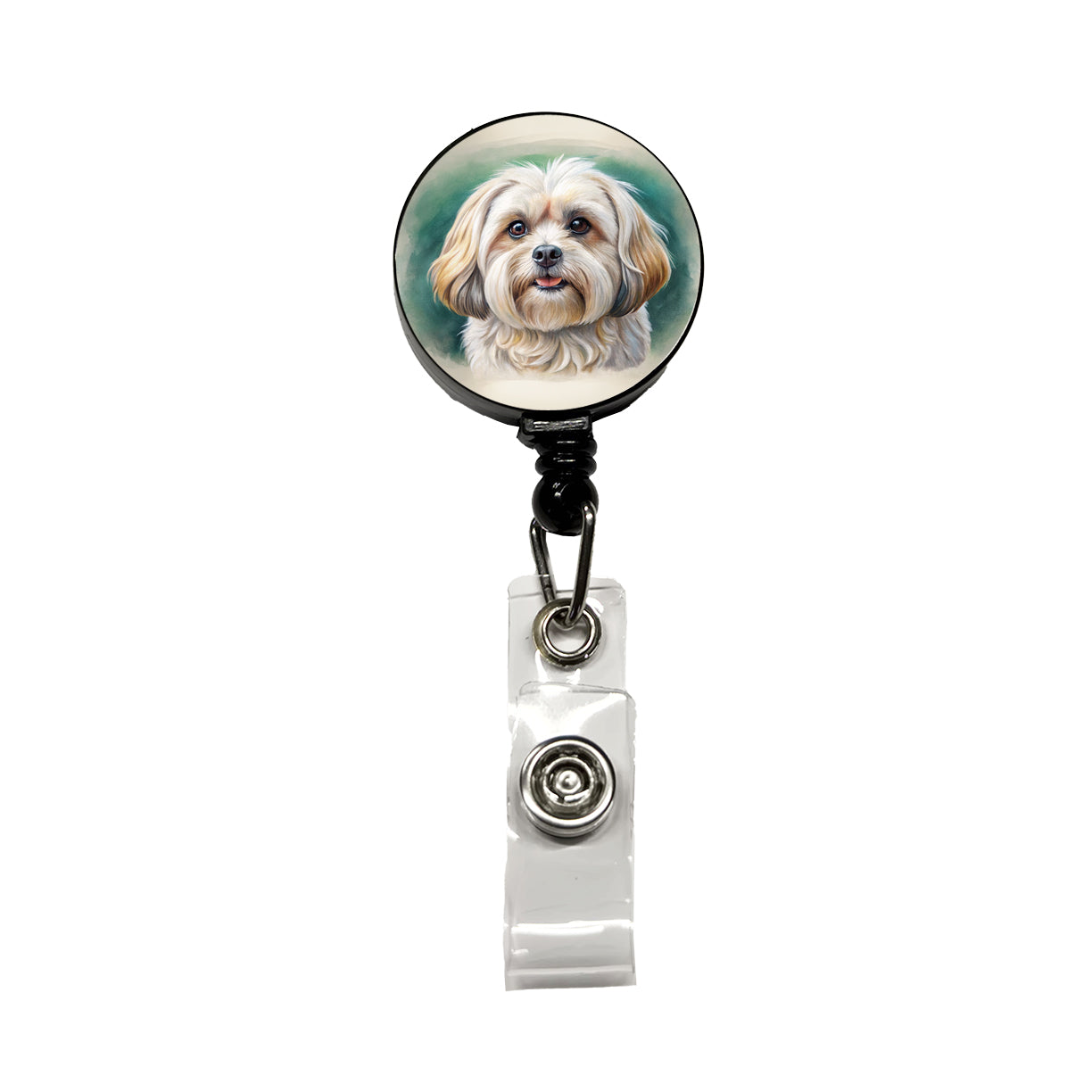 Pekapoo Dog Illustration Retractable ID Key Card Name Tag Badge Holder with Clip