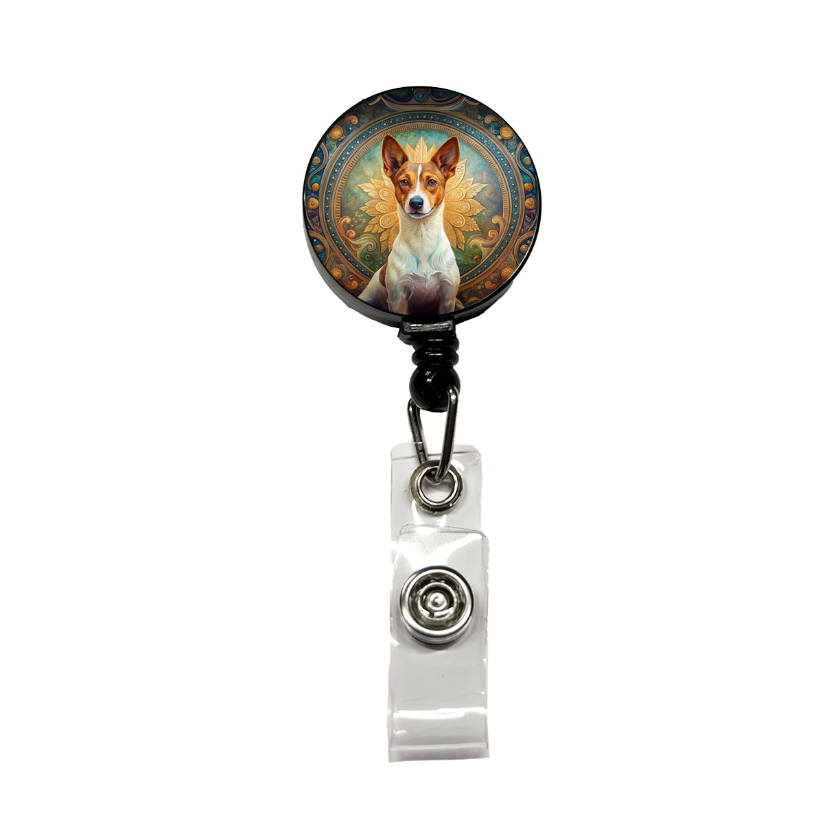Portuguese Podengo Pequeno Dog Art Nouveau Retractable ID Key Card Name Tag Badge Holder with Clip