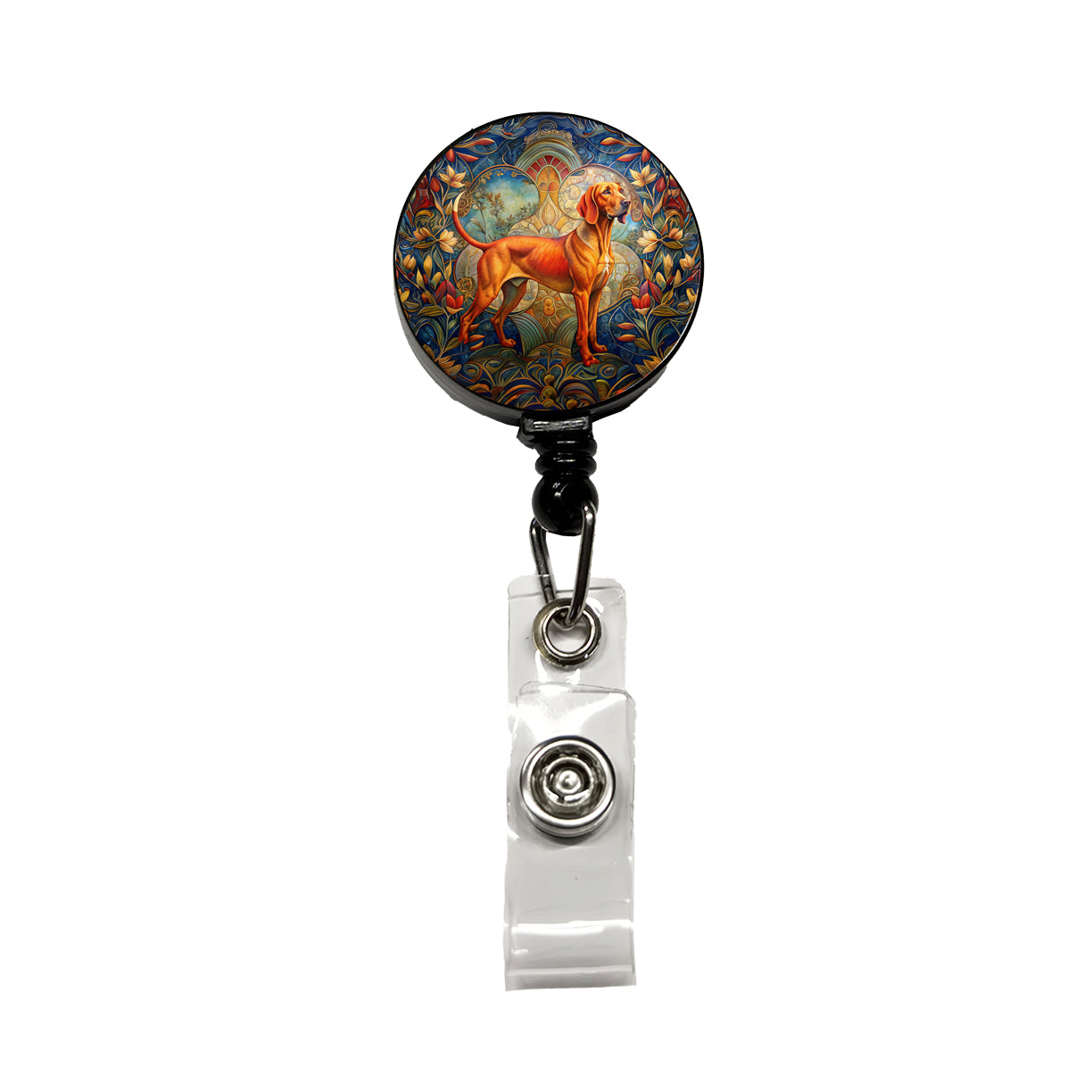 Redbone Coonhound Dog Art Nouveau Retractable ID Key Card Name Tag Badge Holder with Clip