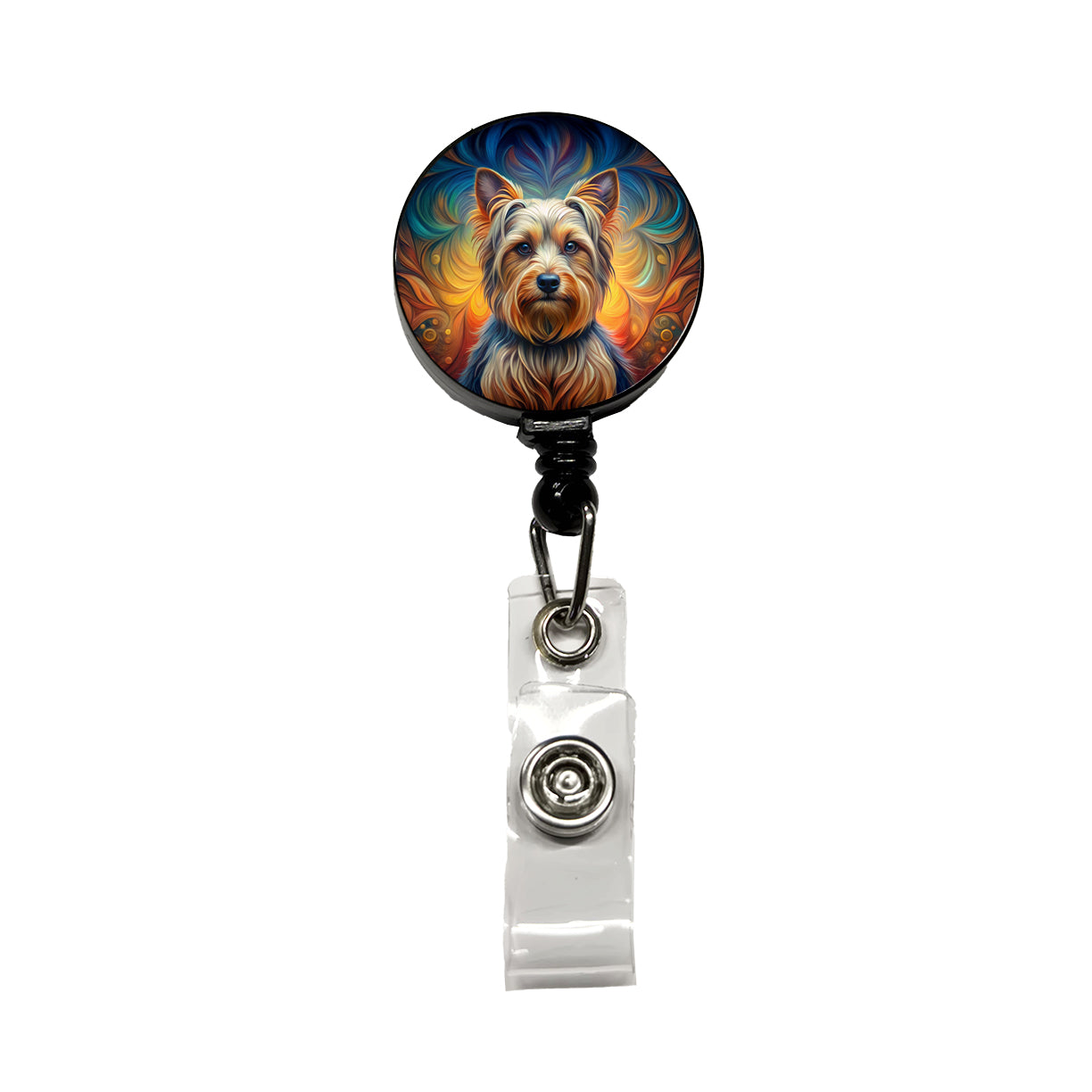 Silky Terrier Dog Art Nouveau Retractable ID Key Card Name Tag Badge Holder with Clip