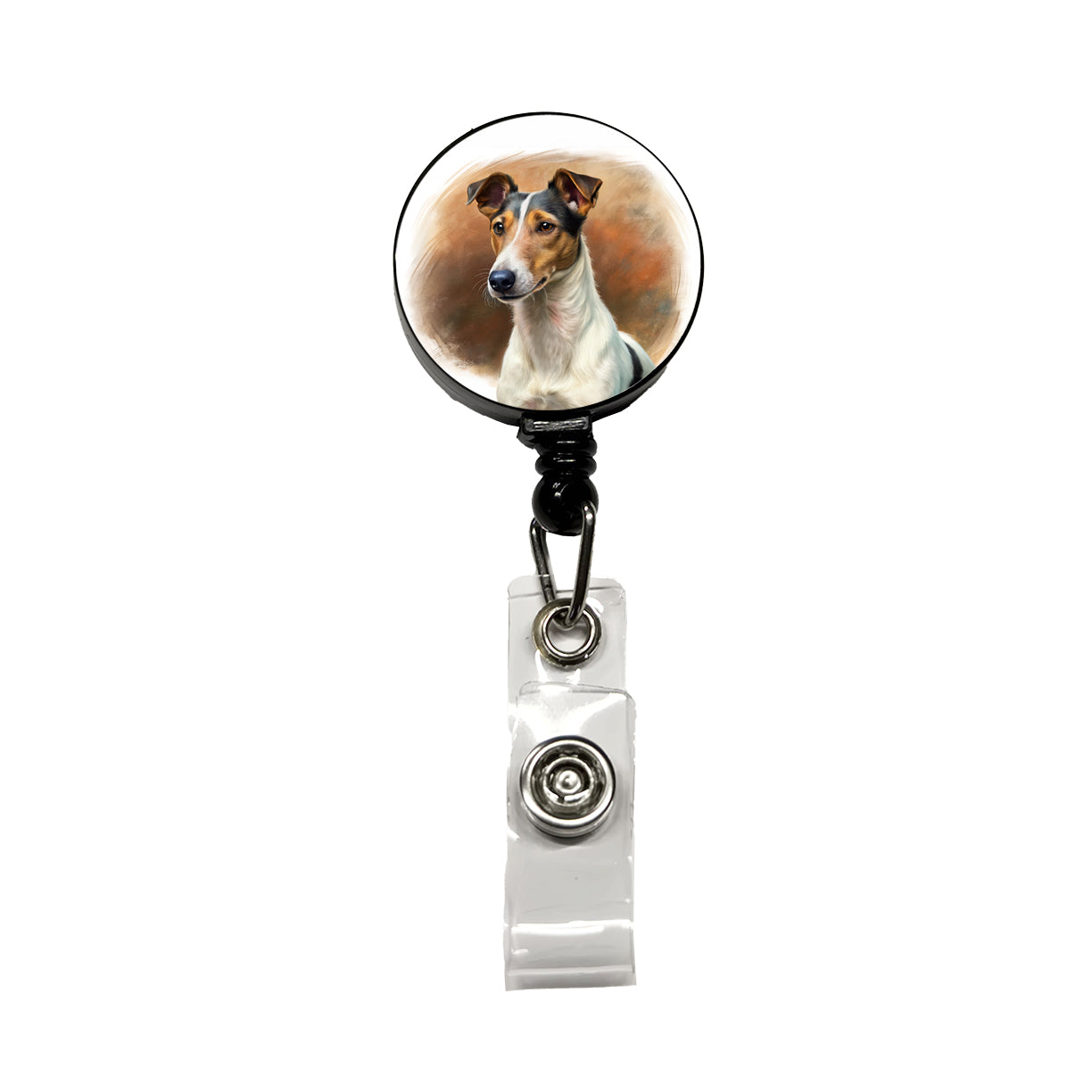 Smooth Fox Terrier Dog Illustration Retractable ID Key Card Name Tag Badge Holder with Clip