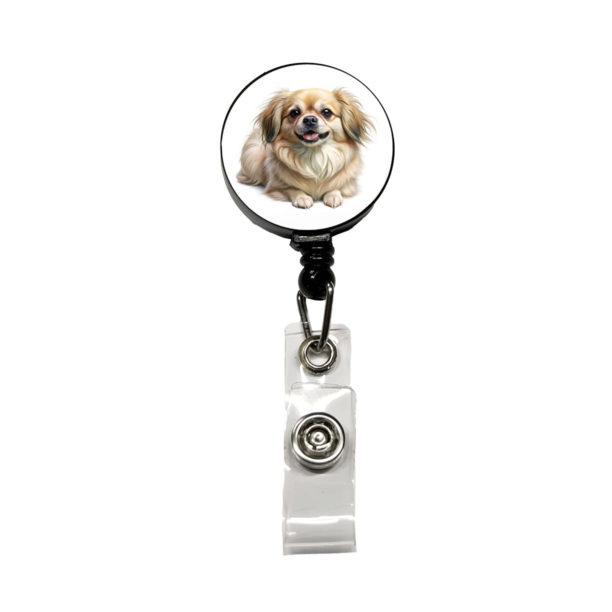 Tibetan Spaniel Dog Illustration Retractable ID Key Card Name Tag Badge Holder with Clip