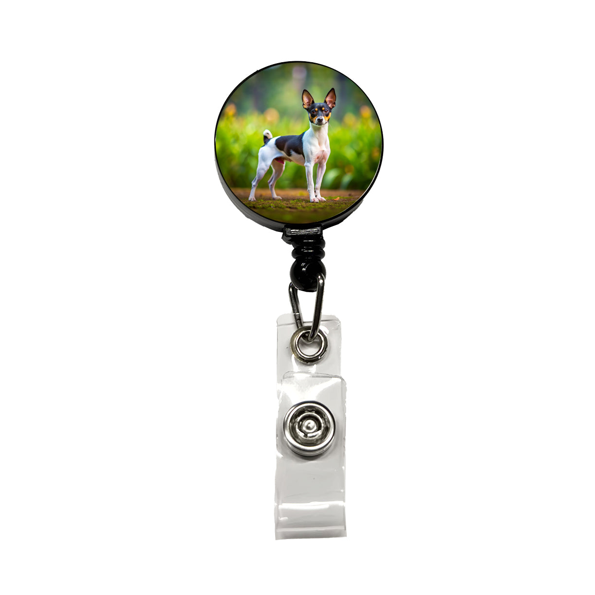 Toy Fox Terrier Dog Photo Retractable ID Key Card Name Tag Badge Holder with Clip
