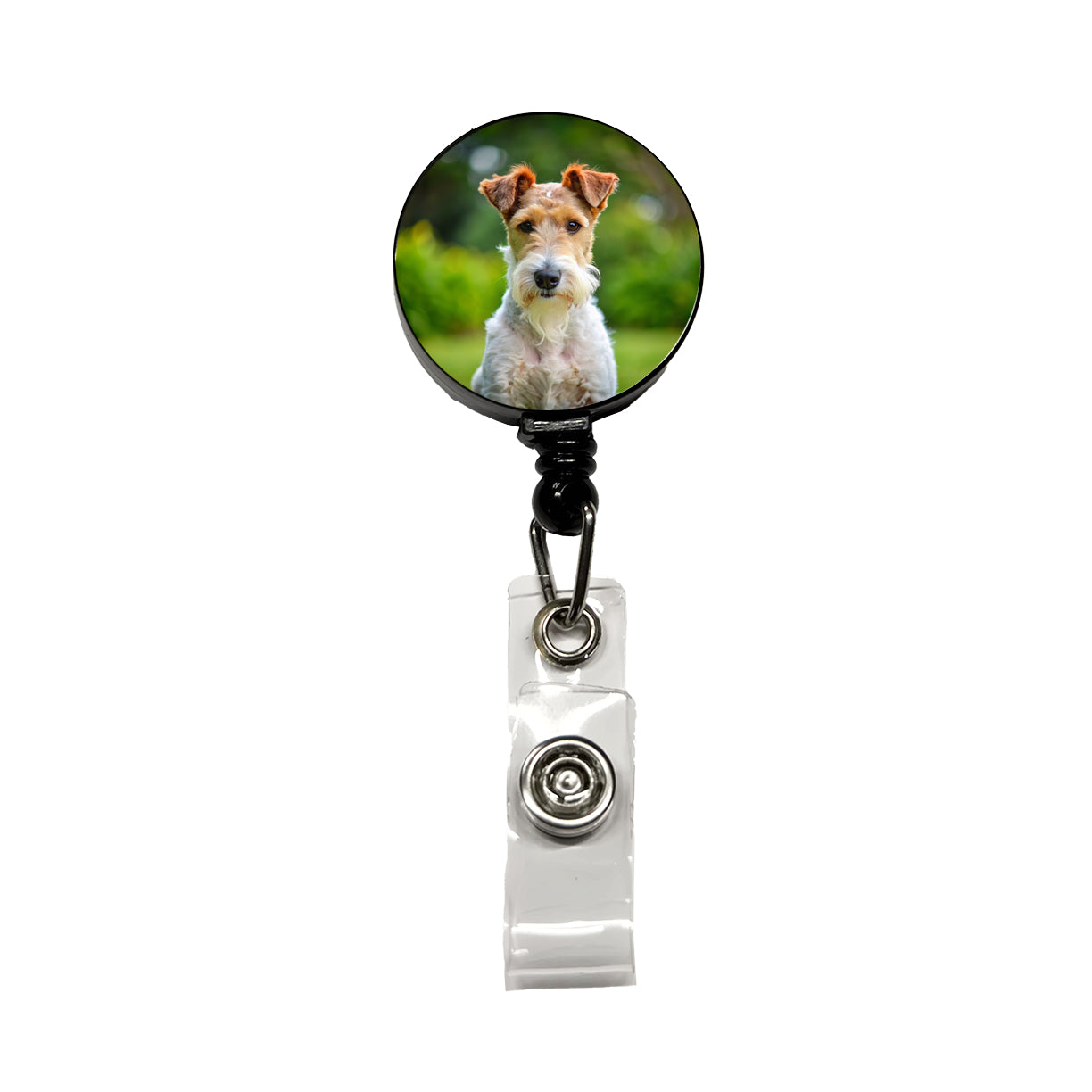 Wire Fox Terrier Dog Photo Retractable ID Key Card Name Tag Badge Holder with Clip