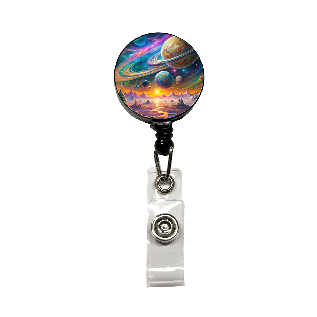 Psychedelic Solar System Space Design Retractable ID Key Card Name Tag Badge Holder with Clip