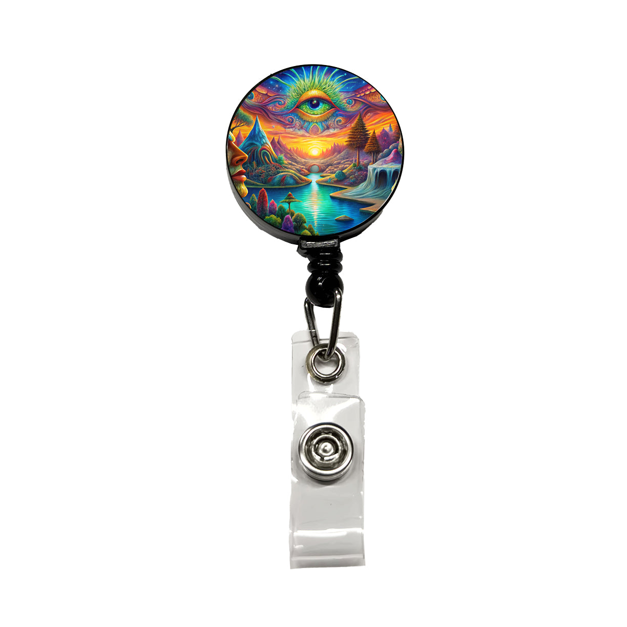 Psychedelic Trippy Artsy Design Retractable ID Key Card Name Tag Badge Holder with Clip