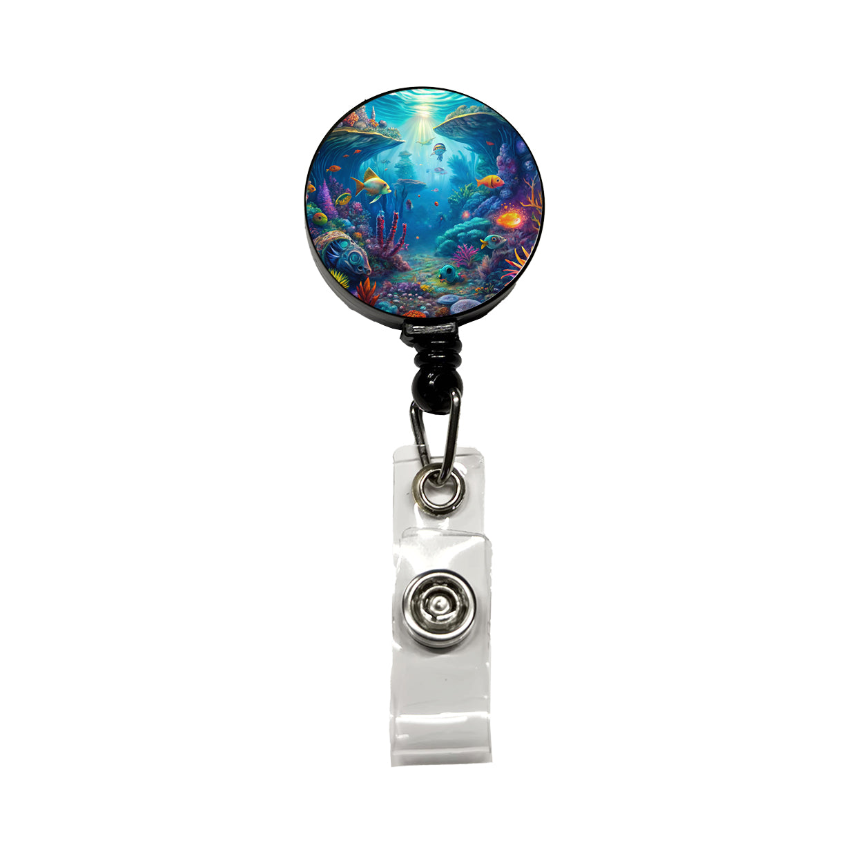 Psychedelic Underwater Ocean Scene Retractable ID Key Card Name Tag Badge Holder with Clip