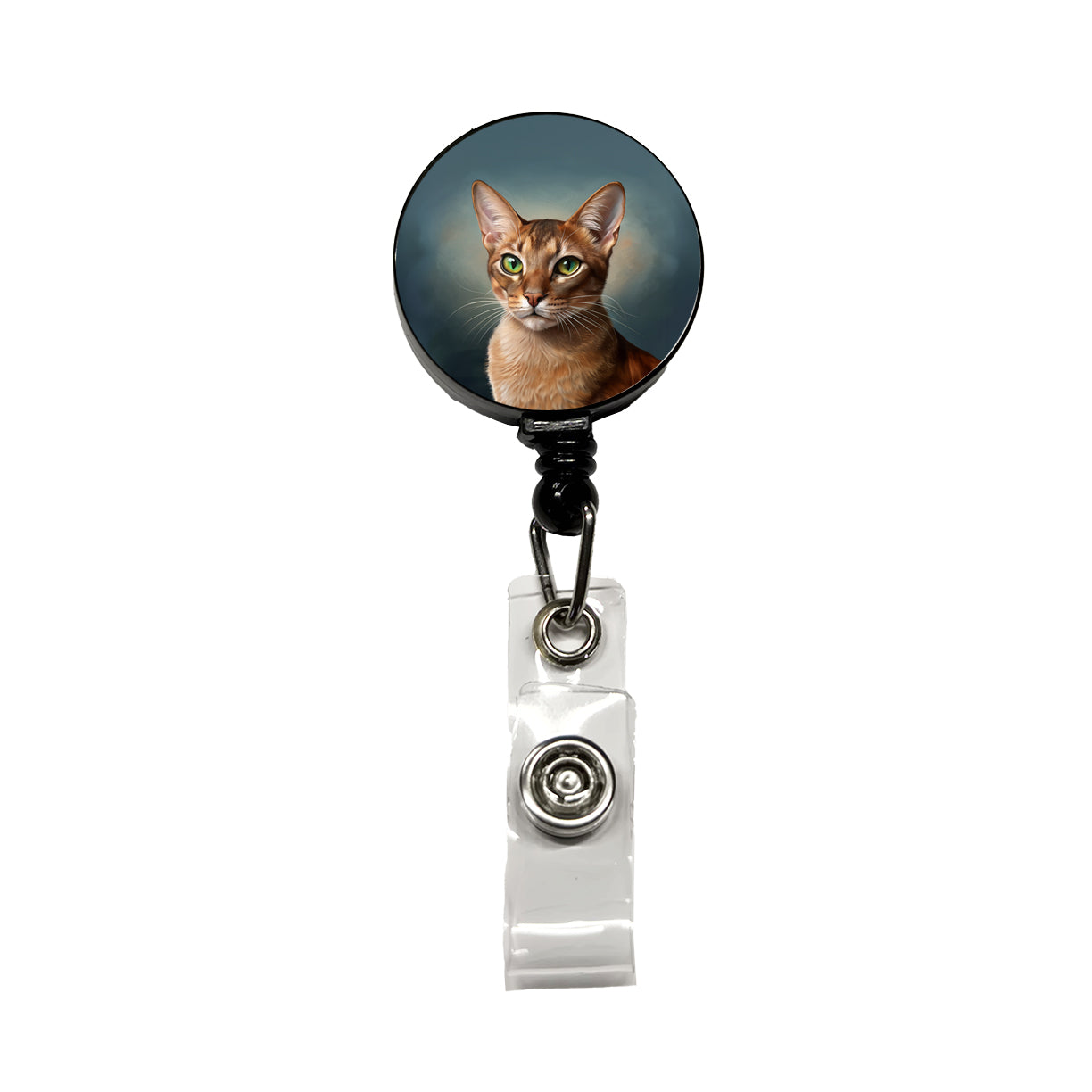 Abyssinian Cat Illustration Retractable ID Key Card Name Tag Badge Holder with Clip