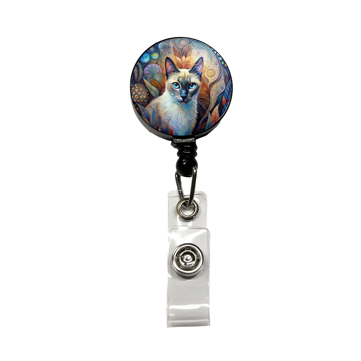Balinese Cat Abstract Art Retractable ID Key Card Name Tag Badge Holder with Clip