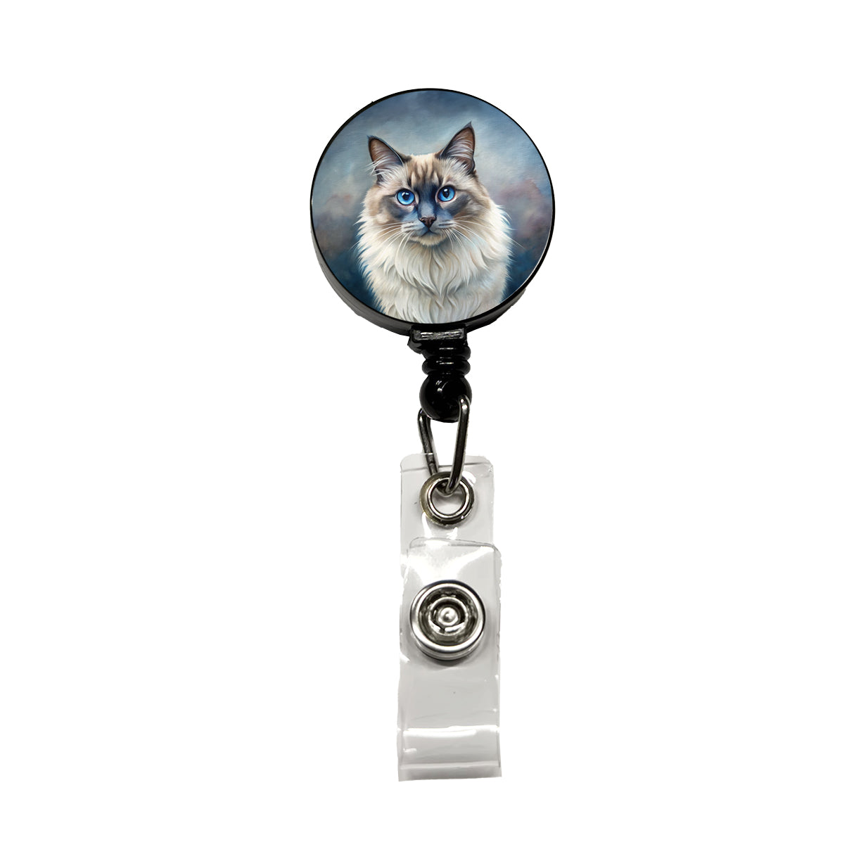Balinese Cat Illustration Retractable ID Key Card Name Tag Badge Holder with Clip