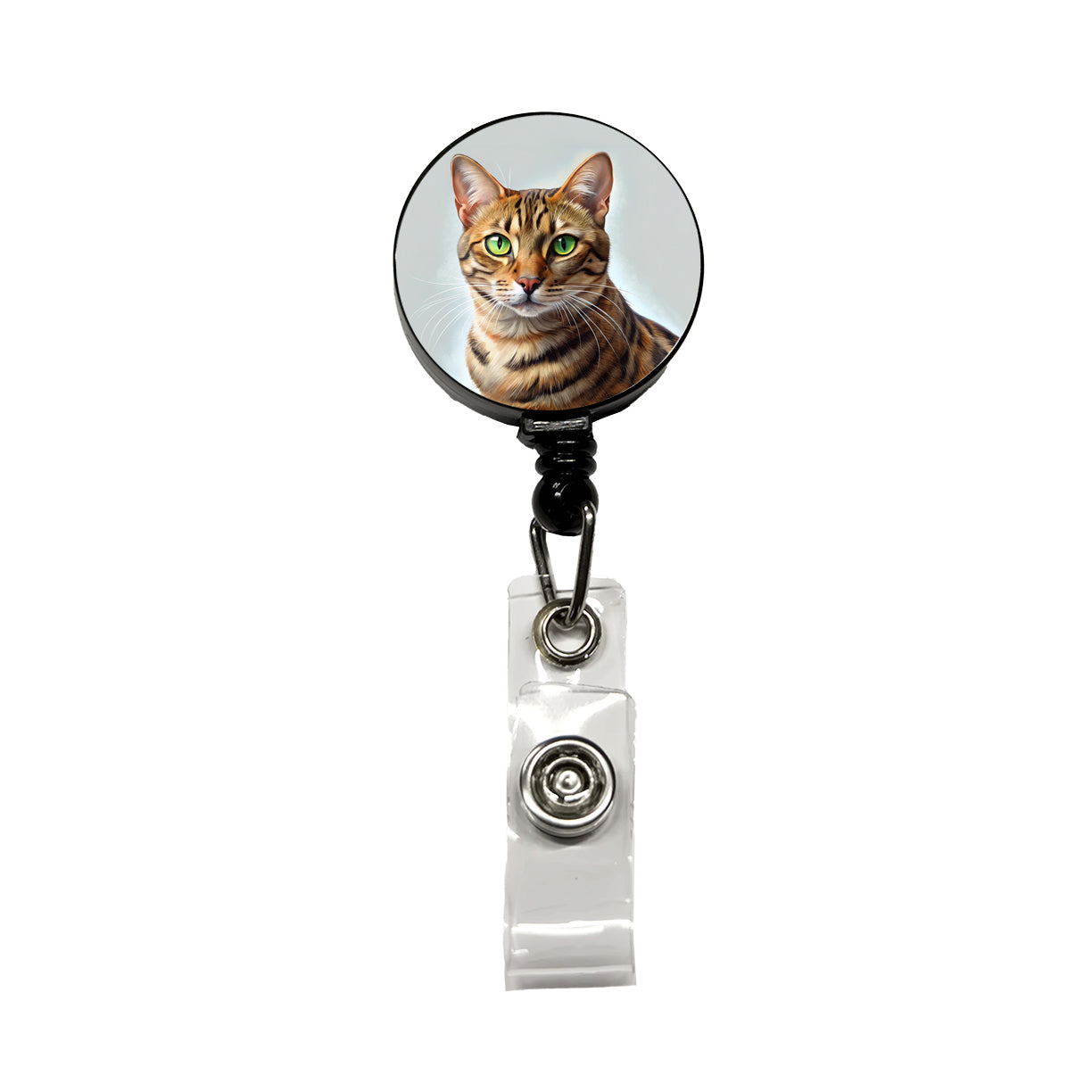 Bengal Cat Illustration Retractable ID Key Card Name Tag Badge Holder with Clip