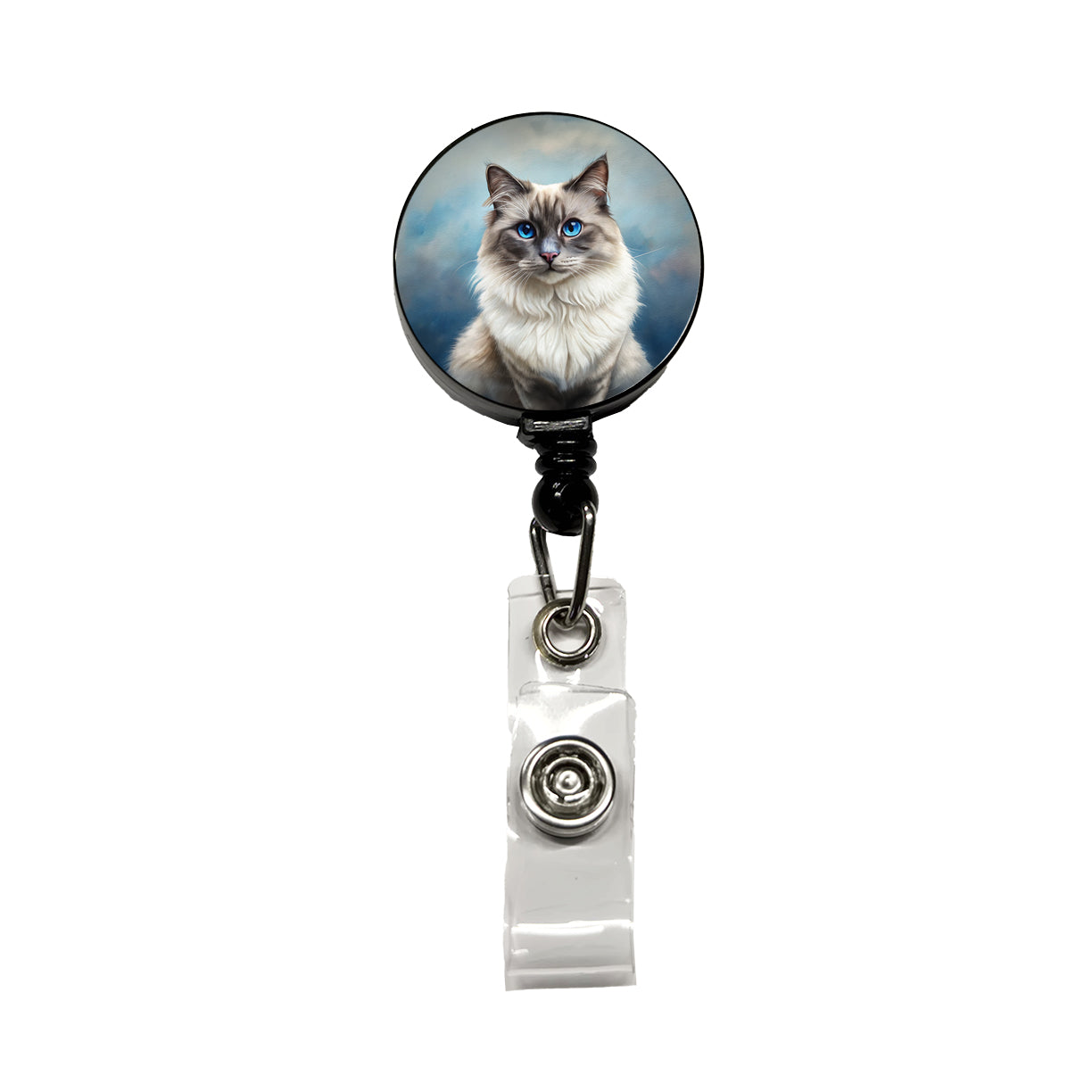 Birman Cat Illustration Retractable ID Key Card Name Tag Badge Holder with Clip