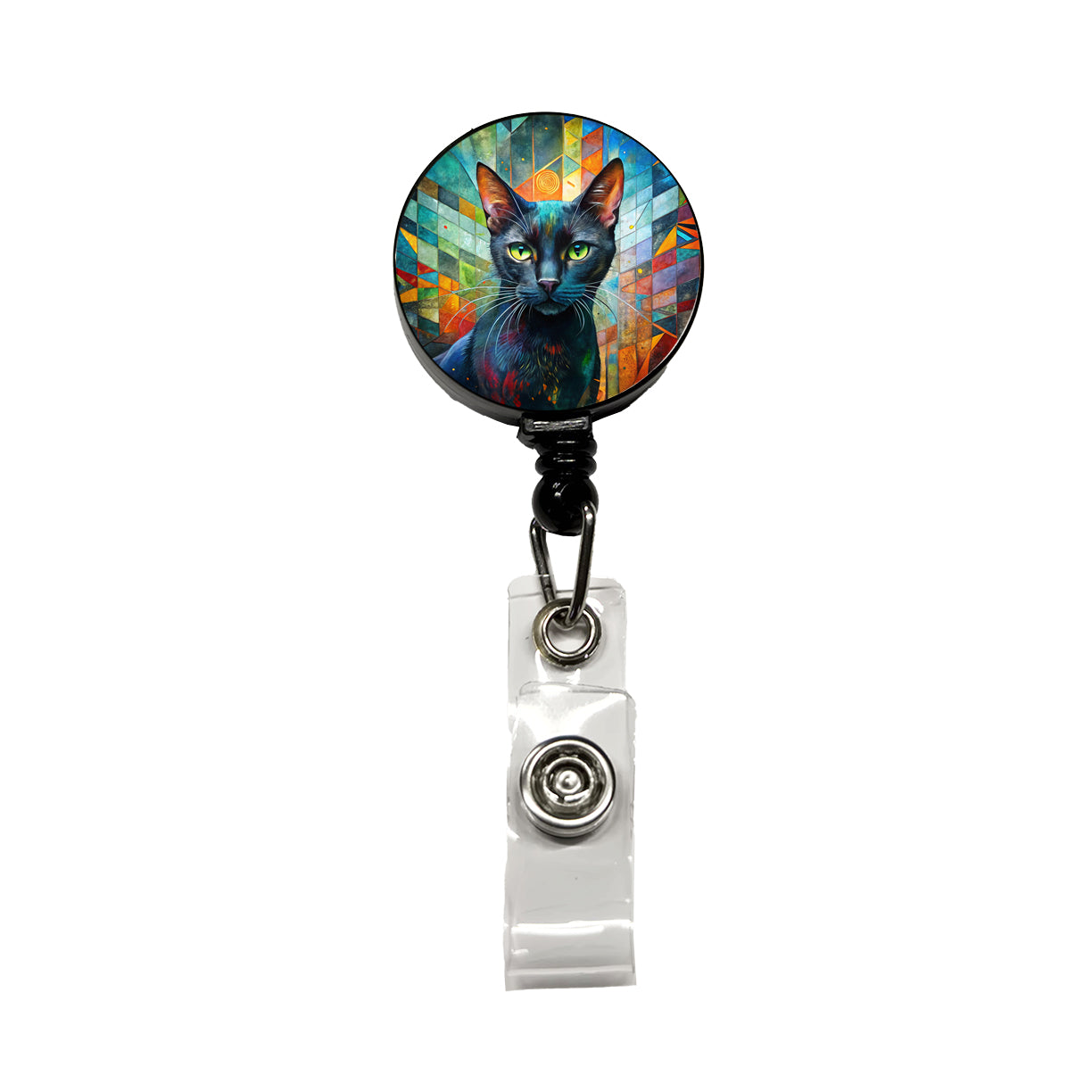 Bombay Black Cat Abstract Art Retractable ID Key Card Name Tag Badge Holder with Clip