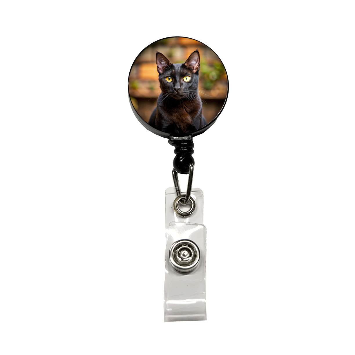 Bombay Black Cat Photo Retractable ID Key Card Name Tag Badge Holder with Clip