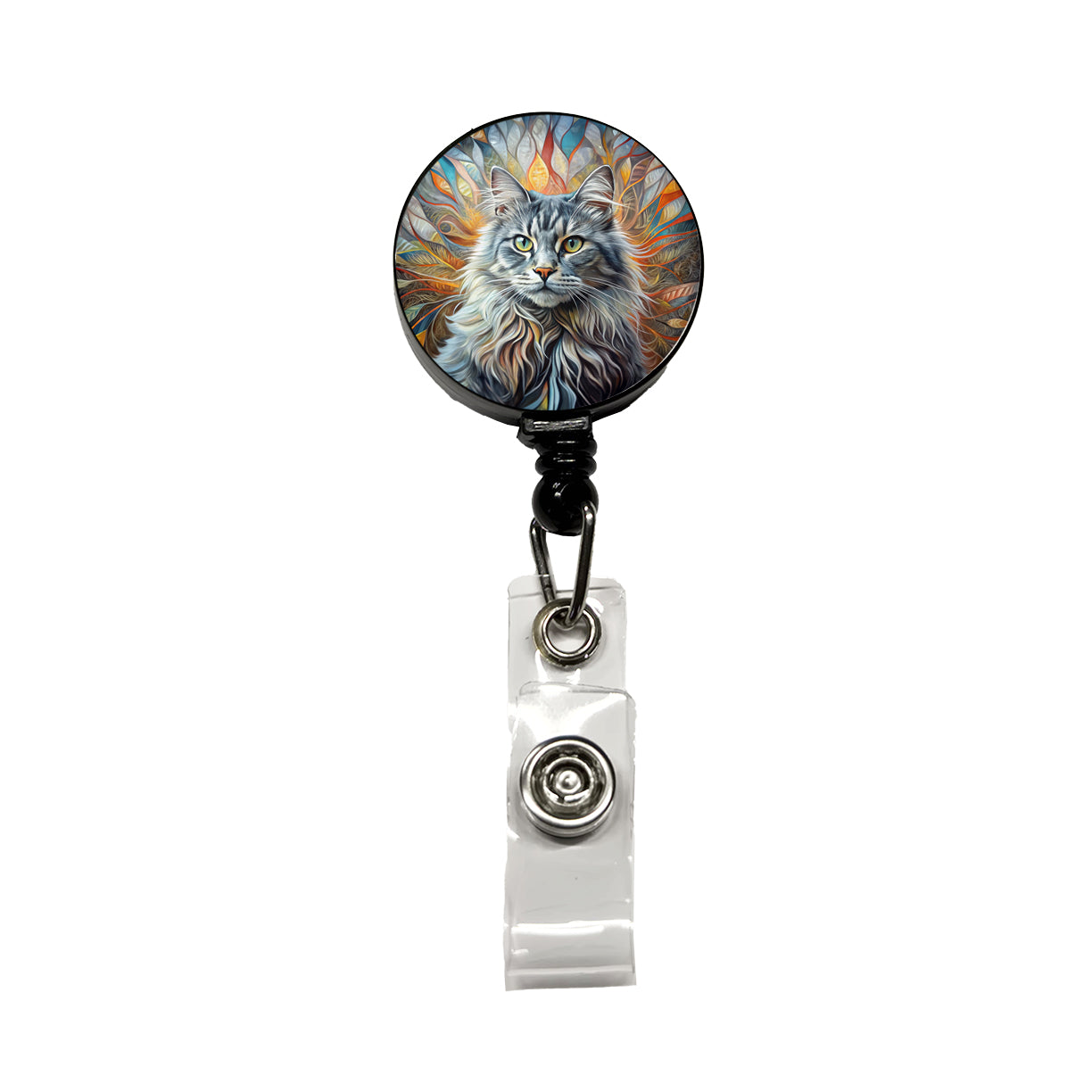 British Longhair Gray Cat Abstract Art Retractable ID Key Card Name Tag Badge Holder with Clip