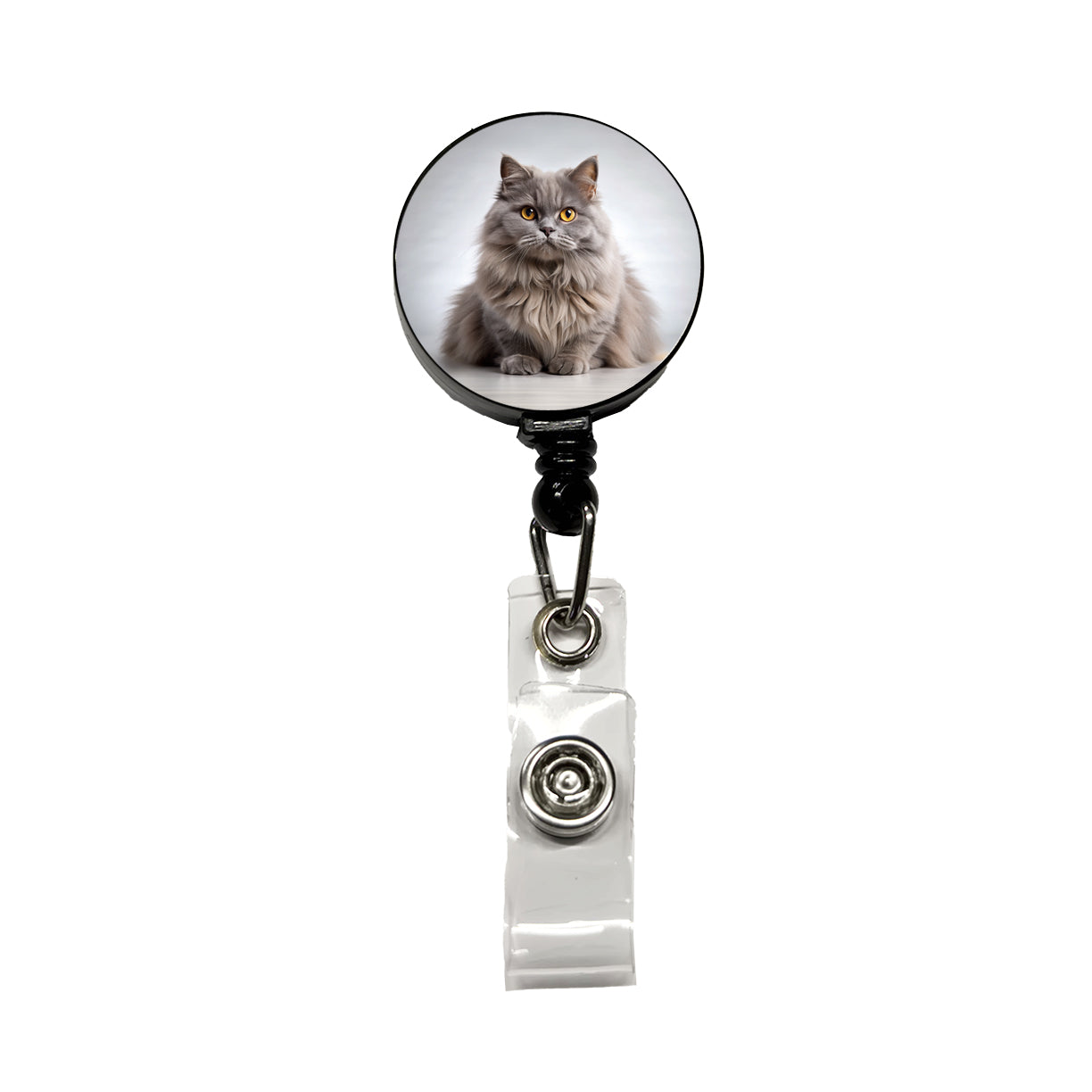 British Longhair Gray Cat Photo Retractable ID Key Card Name Tag Badge Holder with Clip