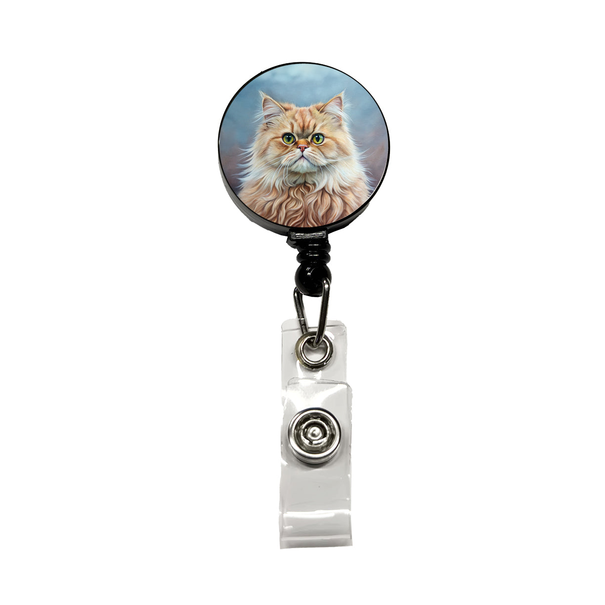 Classic Persian Cat Illustration Retractable ID Key Card Name Tag Badge Holder with Clip