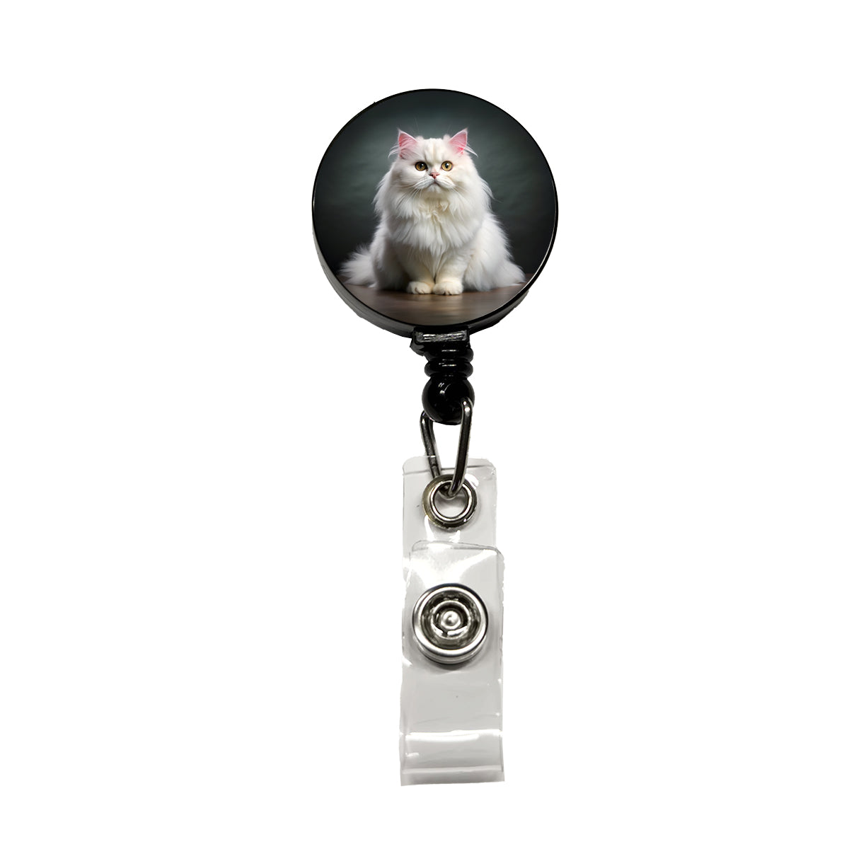 Classic Persian White Cat Photo Retractable ID Key Card Name Tag Badge Holder with Clip