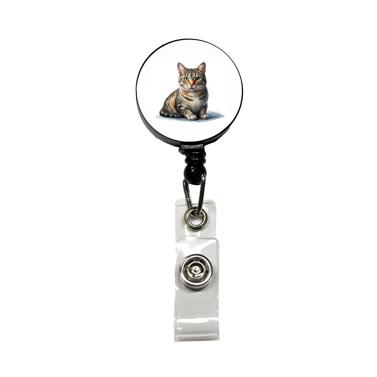 European Shorthair Cat Illustration Retractable ID Key Card Name Tag Badge Holder with Clip