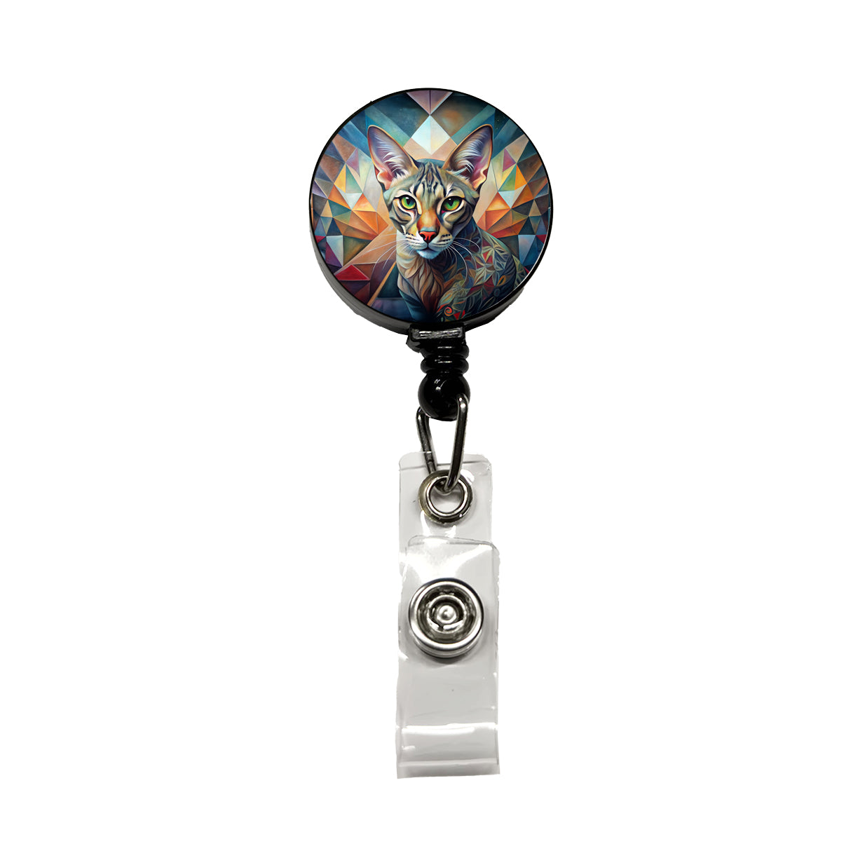 Ocicat Cat Abstract Art Retractable ID Key Card Name Tag Badge Holder with Clip