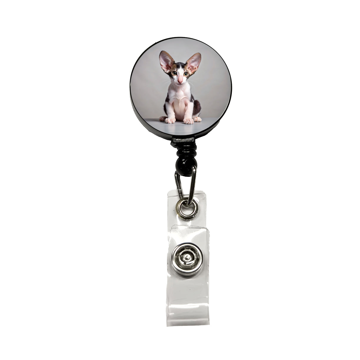 Oriental Shorthair Black White Cat Kitten Photo Retractable ID Key Card Name Tag Badge Holder with Clip