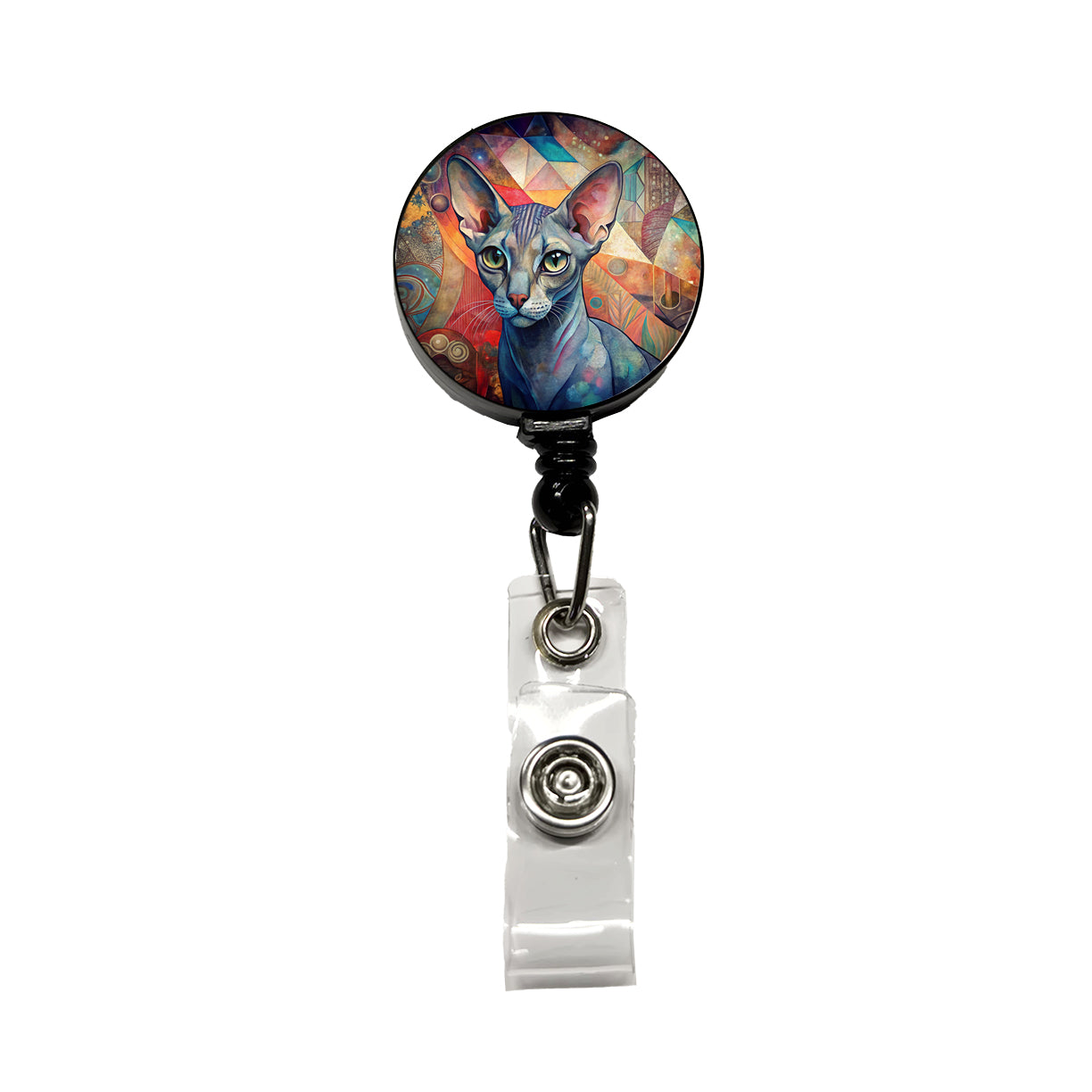 Oriental Shorthair Cat Abstract Art Retractable ID Key Card Name Tag Badge Holder with Clip