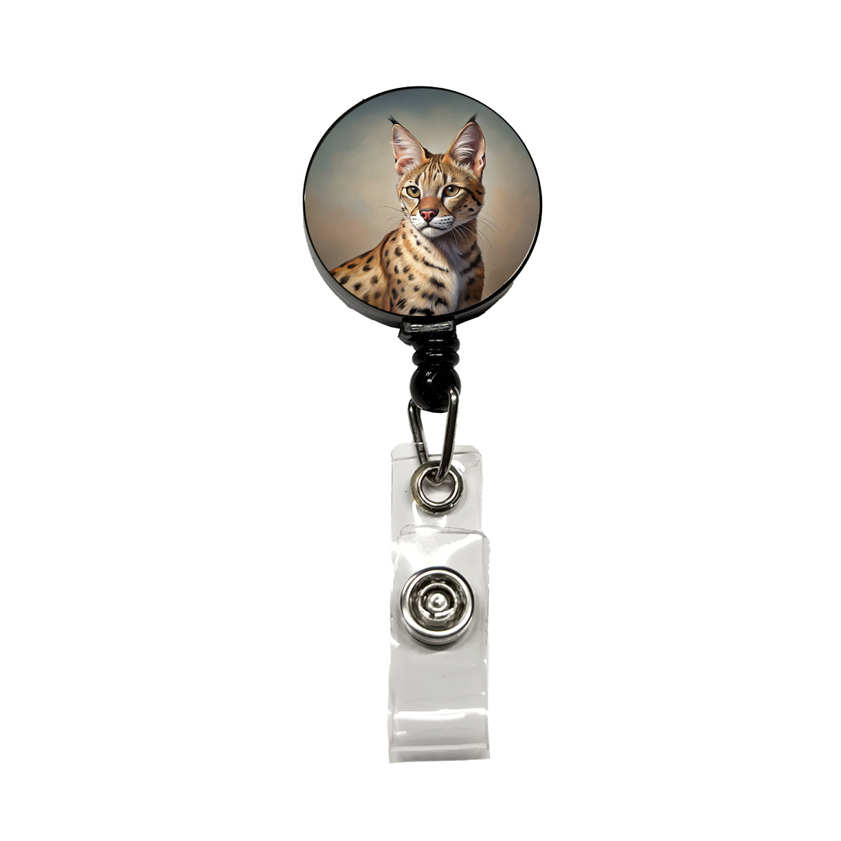 Savannah Cat Illustration Retractable ID Key Card Name Tag Badge Holder with Clip