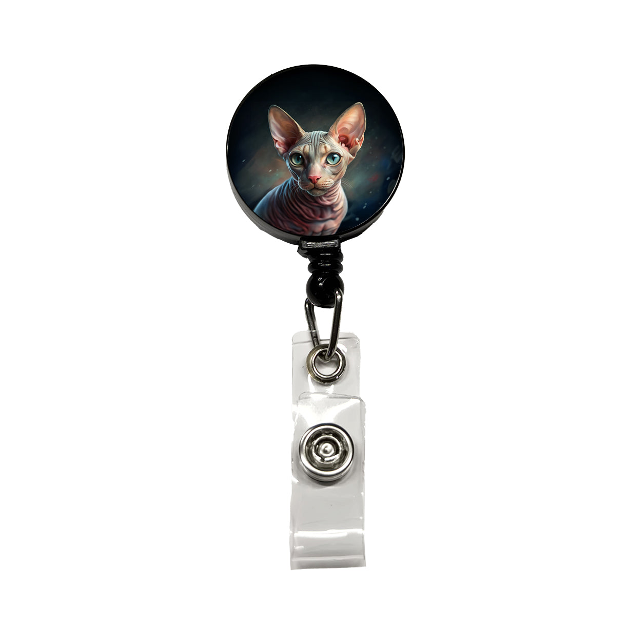 Sphynx Cat Illustration Retractable ID Key Card Name Tag Badge Holder with Clip