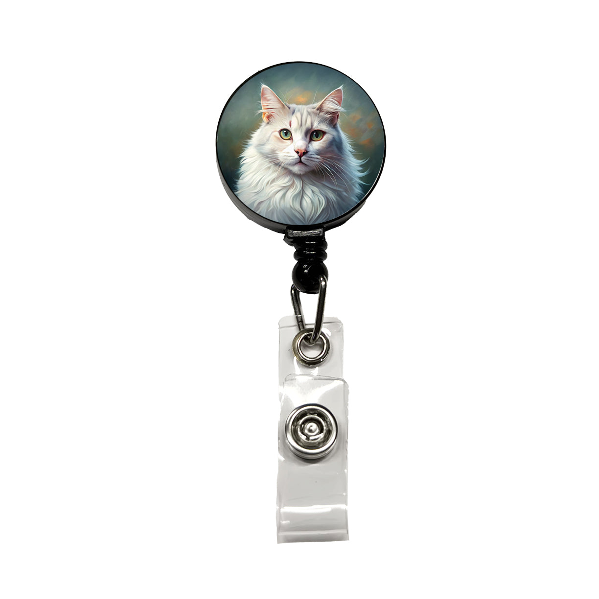 Turkish Angora Cat Illustration Retractable ID Key Card Name Tag Badge Holder with Clip