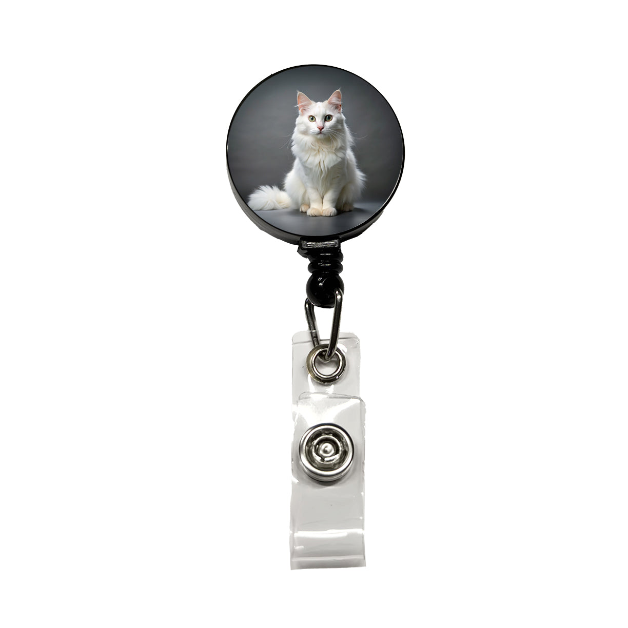 Turkish Angora Cat Photo Retractable ID Key Card Name Tag Badge Holder with Clip