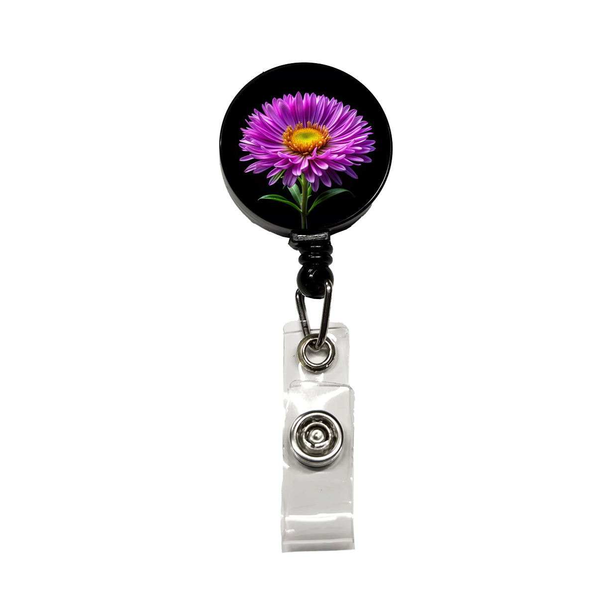 Aster Purple Flower Photo Retractable ID Key Card Name Tag Badge Holder with Clip