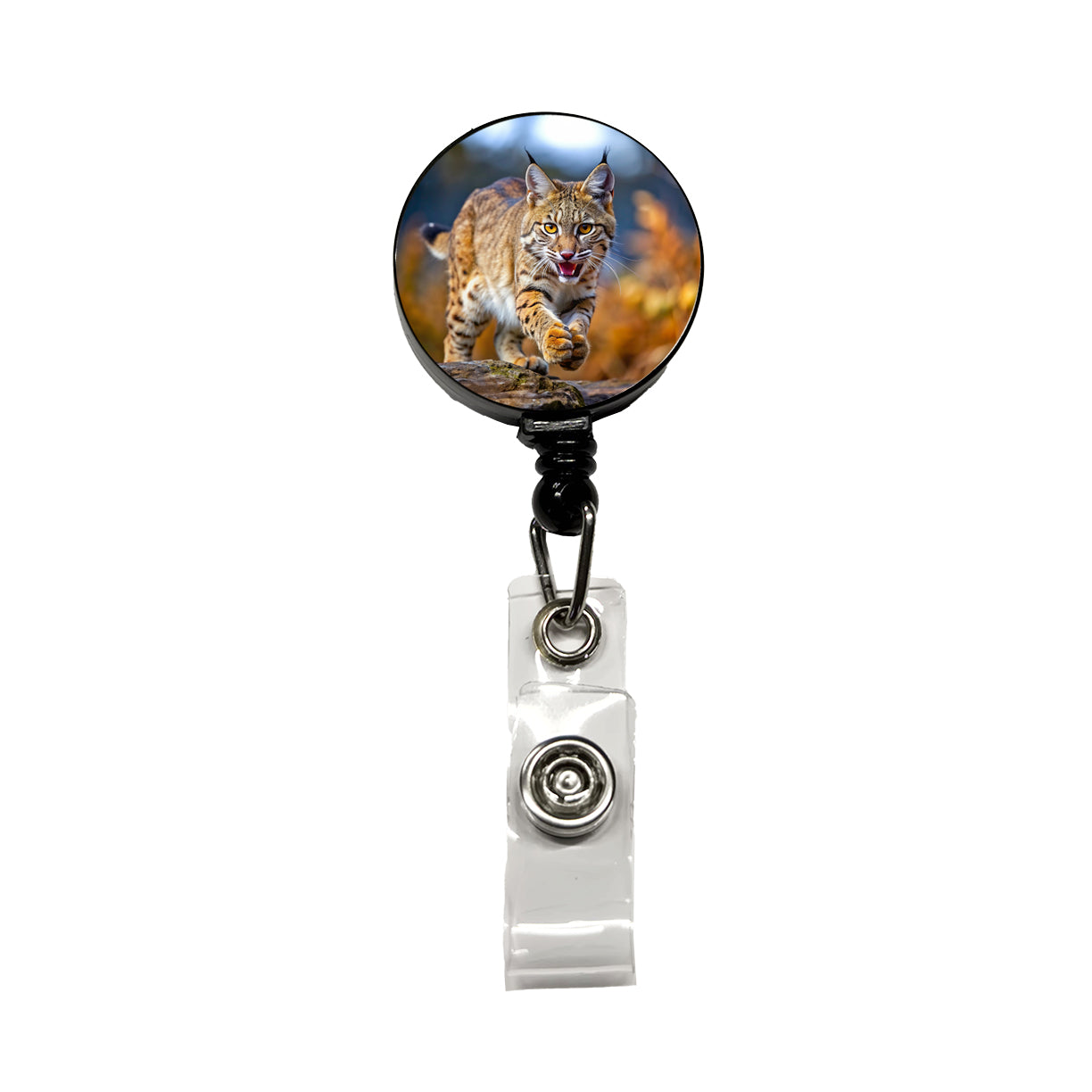 Bobcat Leaping To Catch Prey Retractable ID Key Card Name Tag Badge Holder with Clip