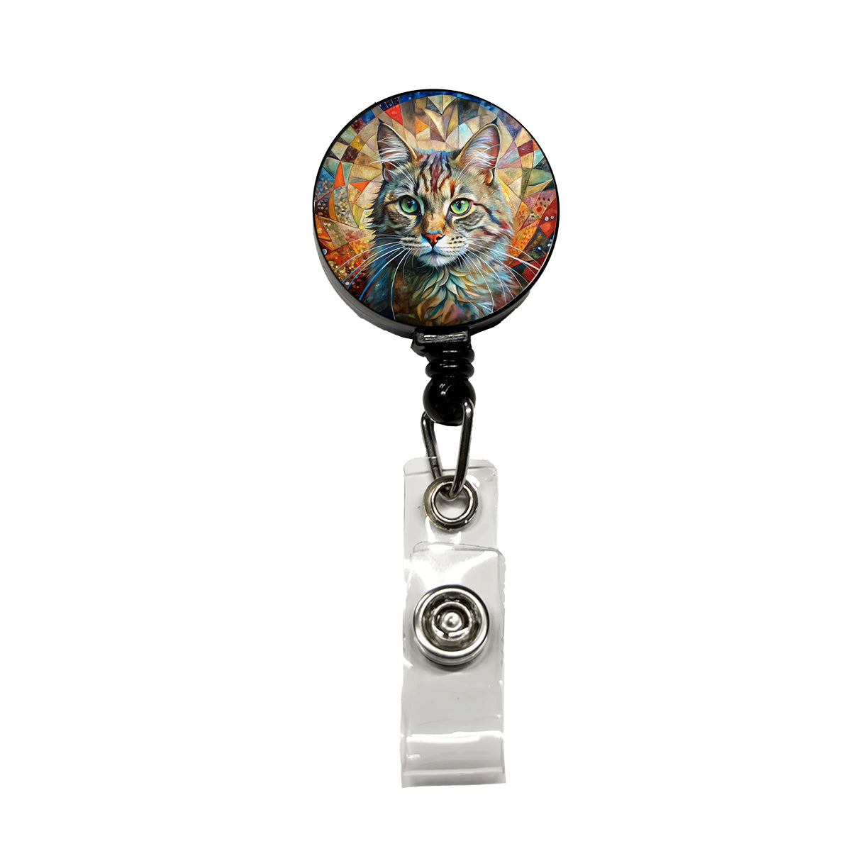 Cute Tabby Cat Abstract Art Retractable ID Key Card Name Tag Badge Holder with Clip