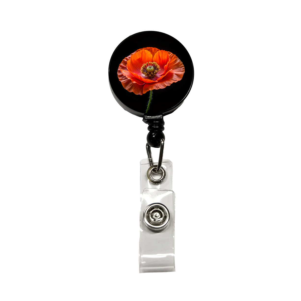 Orange Poppy Flower Photo Retractable ID Key Card Name Tag Badge Holder with Clip