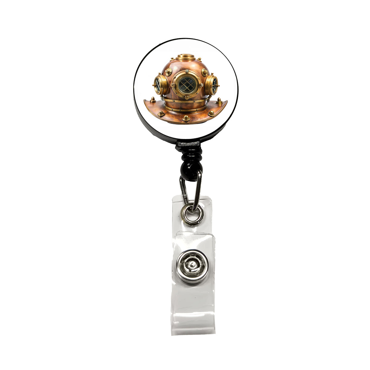 Retro Copper And Brass Diving Helmet Retractable ID Key Card Name Tag Badge Holder with Clip